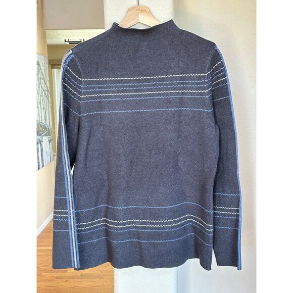 NWT Tahari Funnel Neck Micro Striped Long Sleeve Gray Sweater Sz L MSRP $98 - Picture 2 of 7